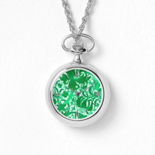 Relógio Íris de William Morris e lírio, verde de jade