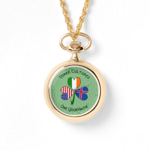 Relógio Islândia Irlanda EUA Bandeira do Trevo Personaliza