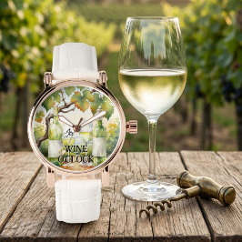 Relógio It’s Wine O’Clock Watercolor Vineyard White Wine