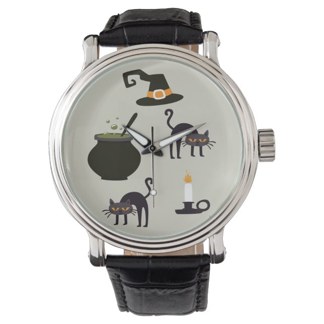 Relógio Itens de Bruxas do Halloween (Frente)
