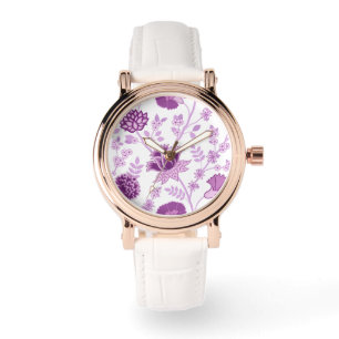 Relógio Jacobean Floral Lg Pattern Pinks em Branco