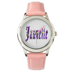 Relógio Jannette, Nome, Logotipo, Meninas Lineares Rosa.
