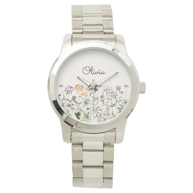 Relógio Jardim de Flores Silvestres com Nome Personalizado (Frente)