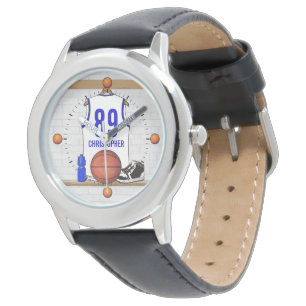 Relógio Jérsei branco e azul personalizado do basquetebol
