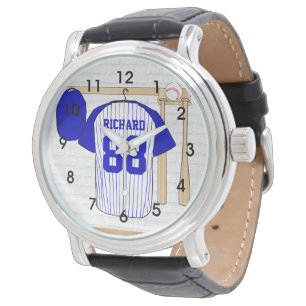 Relógio Jérsei de basebol azul e branco personalizado