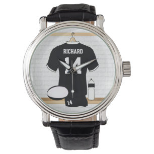 Relógio Jérsei personalizado do rugby preto e branco