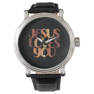 Relógio Jesus Ama o Design de Tipografia Cristã 