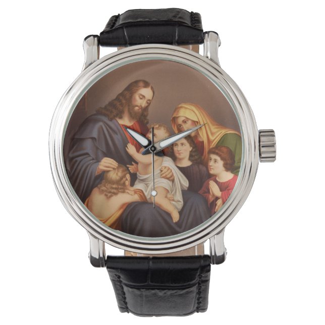 Relógio Jesus Cristo com Crianças Arte Fina Premium (Frente)