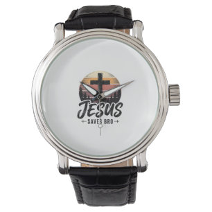 Relógio Jesus Salva Camiseta Bro Vintage Cruz Cristã Desi