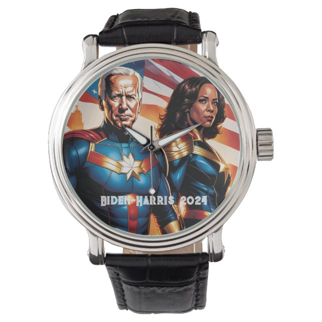 Relógio Joe Biden e Kamala Harris como Superheros (Frente)