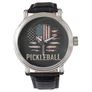 Relógio Jogador de Pickleball Bandeira dos EUA Retro Paddl
