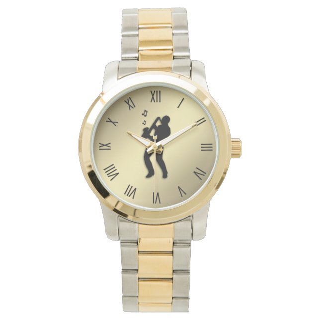 Relógio Jogador Saxofone com Numeração Romana (Frente)