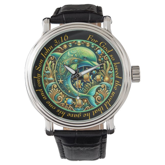 Relógio John 3:16 Elegant Dolphin Timepiece Divine Grace (Frente)
