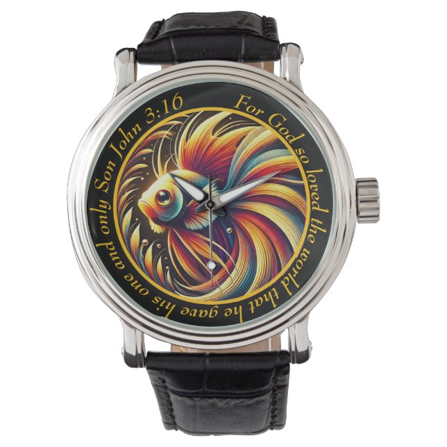 Relógio John 3:16 Vibrant Fish Timepiece Flowing Faith (Frente)