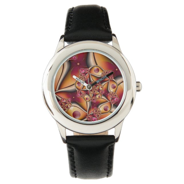 Relógio Joy Abstrato Red Orange Fantasy Fractal (Frente)