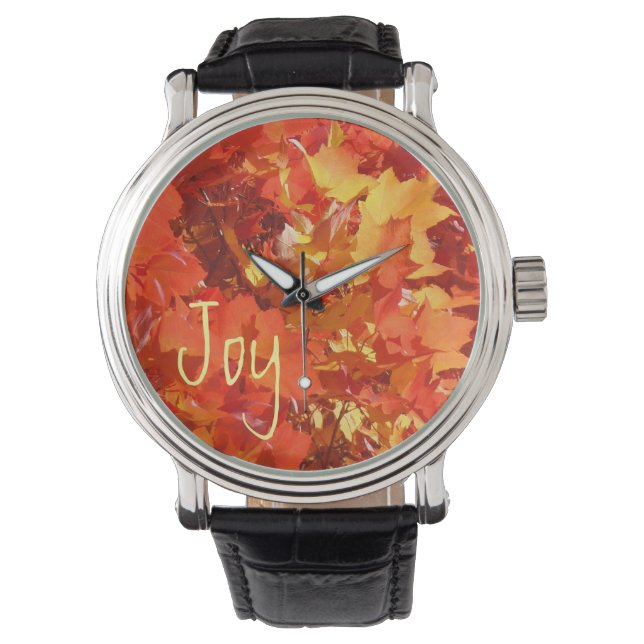 Relógio Joy Watches Designer Laranja Vermelho Folhas Amare (Frente)