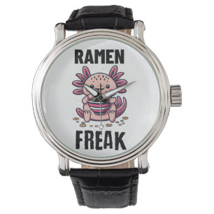 Relógio Kawaii Axalotl comendo Ramen