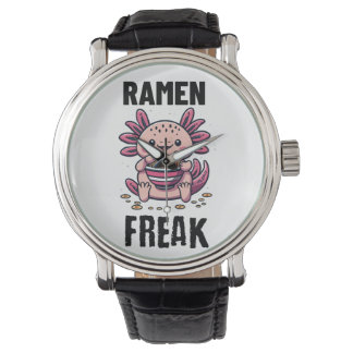 Relógio Kawaii Axalotl comendo Ramen