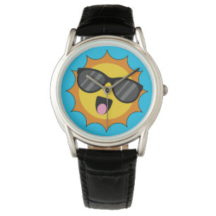 Relógio Kawaii Happy Sun com óculos escuros