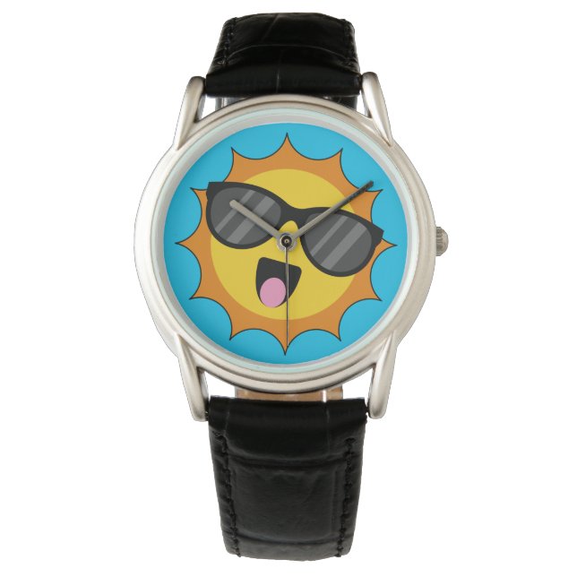 Relógio Kawaii Happy Sun com óculos escuros (Frente)