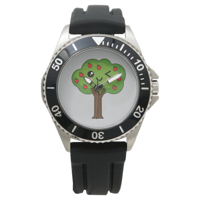 Relógio Kawaii Happy Winking Apple Tree (Frente)