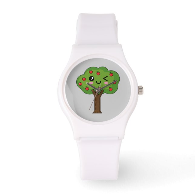 Relógio Kawaii Happy Winking Apple Tree (Frente)