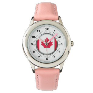 Relógio Kid Canada Flag Leather Strap