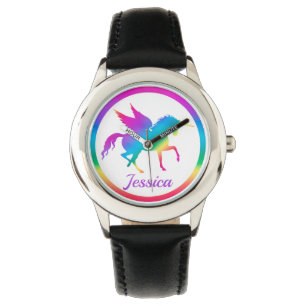 Relógio Kids Rainbow Gradient Unicorn Silhouette