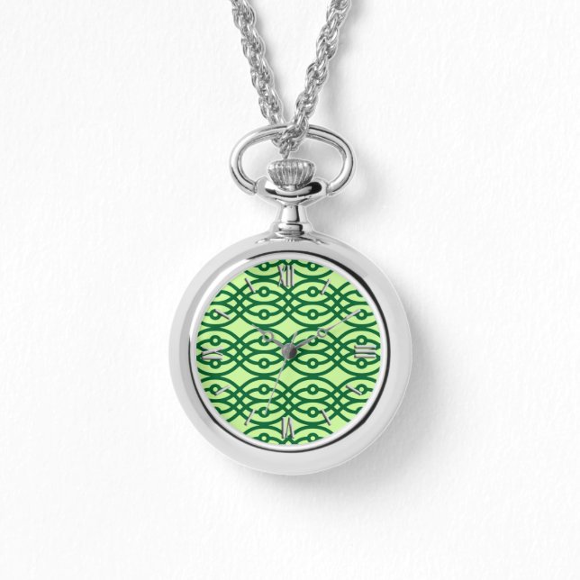 Relógio Kimono impressão, verde claro e escuro (Frente)