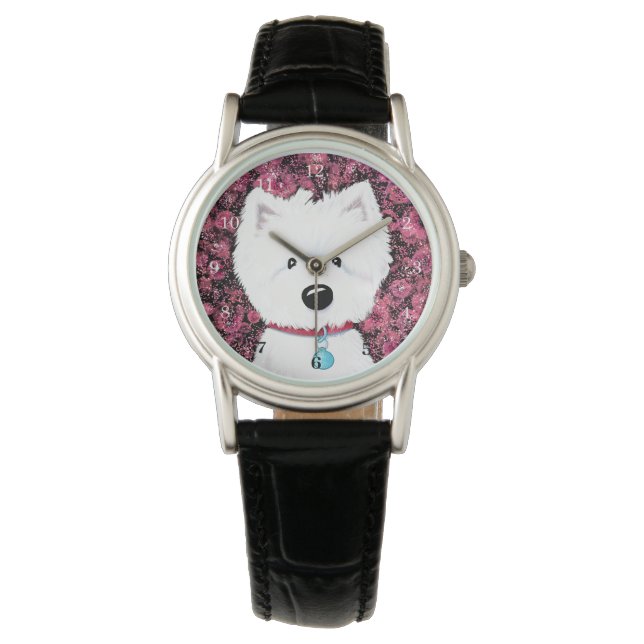 Relógio KiniArt Westie Rosas Fofas (Frente)