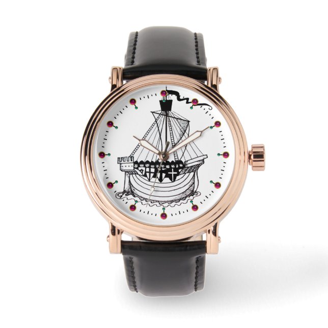 Relógio KNIGHTS TEMPLAR NAVIO Náutico Branco Negro (Frente)