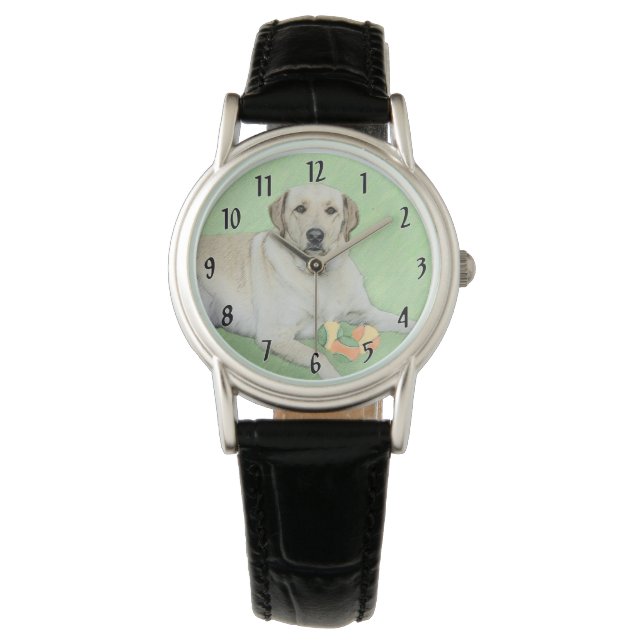 Relógio Labrador Amarelo - Impressão de Retriever e Tênis (Frente)