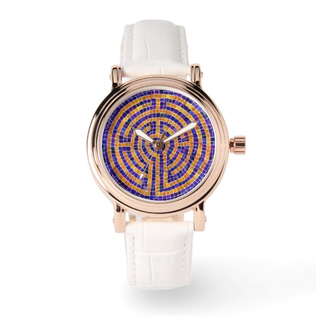 Relógio LABYRINTH MOSAIC Rosa Dourado Vintage White Watch (Frente)