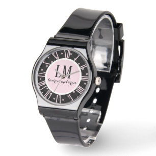 Relógio Laço Preto e Rosa Personalizado