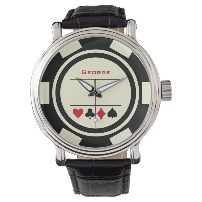 Relógio Las Vegas Poker Chip Casino Off White Black (Frente)