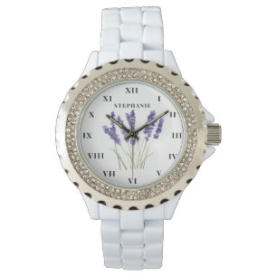 Relógio Lavanda Watercolor Floral Purple Modern