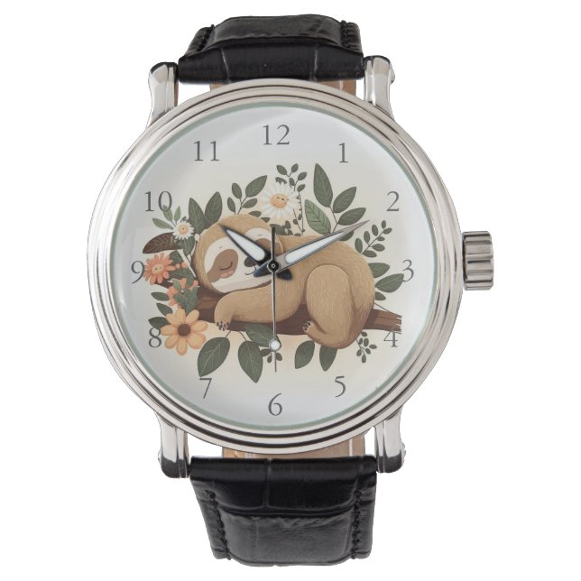 Relógio Lazy sloth sleeping on a branch cartoon            (Frente)
