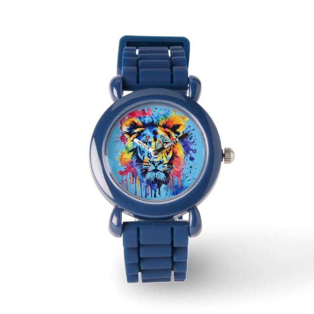 Relógio Leão cor-de-água engraçado (Frente)