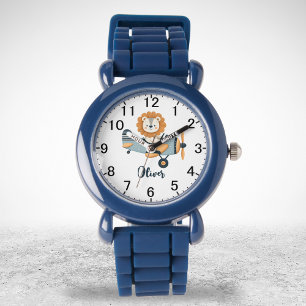 Relógio Leão de Cute Personalizado em Avião Encantador