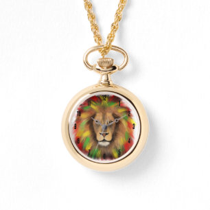 Relógio Leão de rasto vermelho-amarelo, desenho da Jamaica