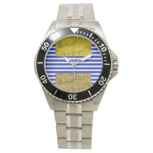 Relógio Legal Stripes Azul Dourado Geométrico