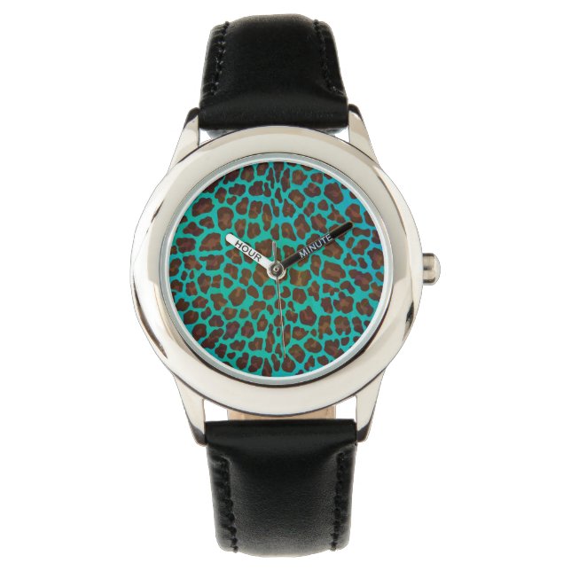 Relógio Leopard Brown e Teal Impressão (Frente)