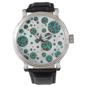 Relógio Leopard Brown e Teal PrintPolka Pontos