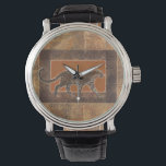 Relógio Leopardo no fundo laranja e castanho<br><div class="desc">Norman Wyatt tem uma coleção incrível de arte capturando a beleza dos animais. O fundo é o tema africano,  com laranjas nítidas e castanhos e o desenho de um leopardo sobre ele se mistura perfeitamente com ele. Aproveite o melhor da natureza com esta imagem hoje.</div>