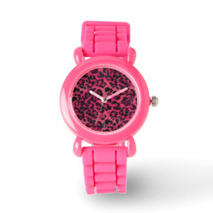 Relógio Leopardo rosa-claro e preto