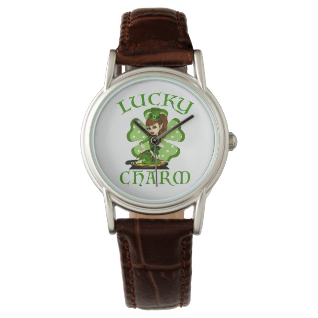 Relógio Leprechaun Girl Lucky Charm Wrist Watch (Frente)