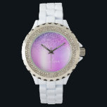 Relógio Letra Garota com Glitter Monograma Roxo<br><div class="desc">Relógio com Nome em Metal Monograma com Brilho Metálico em Folha Falsa Roxa e Brilho Glitter. Isso faz o presente perfeito para formatura,  aniversário,  casamento,  chá de noiva,  aniversário de casamento,  chá de bebê ou festa de despedida de solteira para alguém que ama luxo e estilos chiques e glamorosos.</div>