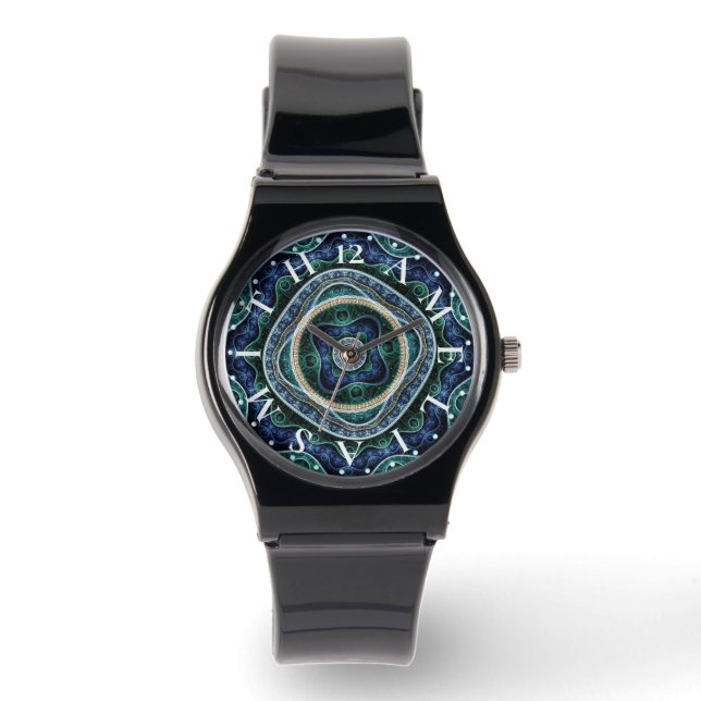 Relógio Letra personalizada Dial Julian Fractal Mandala (Frente)