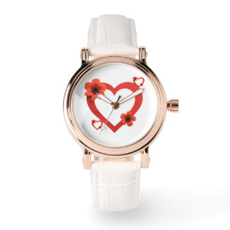 Relógio Light-Colored Wristwatch with Red Heart