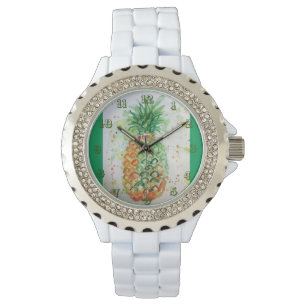 Relógio Limão de ananás Tropical Fruta Aquarela Verde